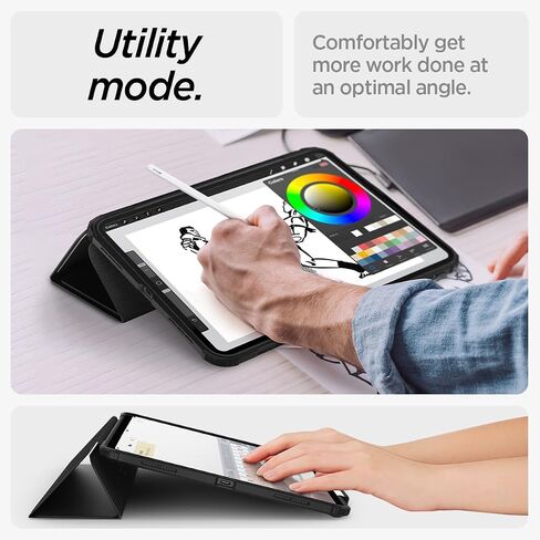 Spigen for iPad Air 13 Inch Case M3 (2025) ، iPad Air 13 Inch Case M2 (2024) ، غلاف فولت هجين Pro Protraction Tri-Fold شفافًا مع حامل قلم رصاص ، أسود in Saudi Arabia