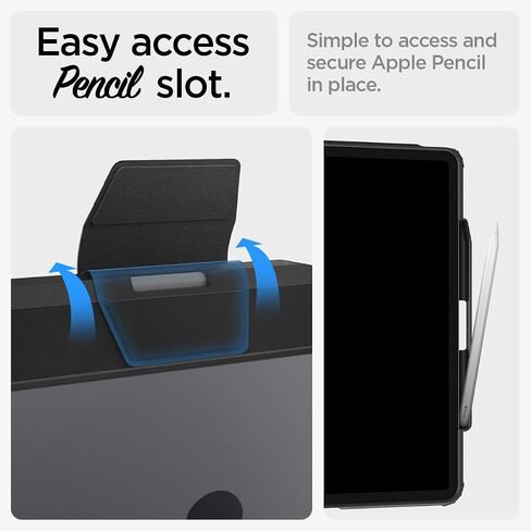 Spigen for iPad Air 13 Inch Case M3 (2025) ، iPad Air 13 Inch Case M2 (2024) ، غلاف فولت هجين Pro Protraction Tri-Fold شفافًا مع حامل قلم رصاص ، أسود in Saudi Arabia