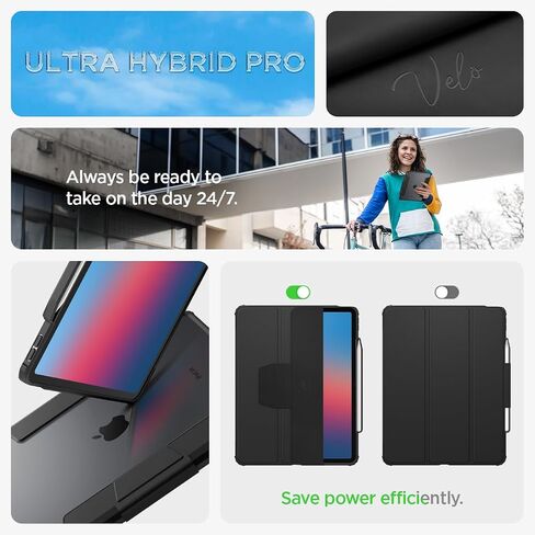 Spigen for iPad Air 13 Inch Case M3 (2025) ، iPad Air 13 Inch Case M2 (2024) ، غلاف فولت هجين Pro Protraction Tri-Fold شفافًا مع حامل قلم رصاص ، أسود in Saudi Arabia