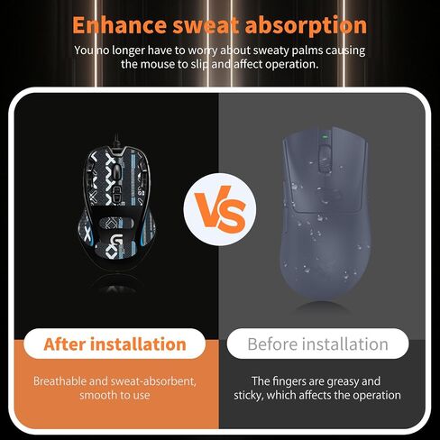شريط قبضة الماوس تغطية كاملة لـ Logitech G300s ، مجموعة ترقية الفئران المهنية المقاومة للعرق ، الزلاجات (Poot Pad + Black Mouse Grip Tape) in Kuwait
