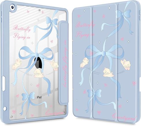 الحالة المطبوعة Mektron لـ iPad 10.2 بوصة 2021/2020/2019 ، لحالة الجيل 9/8/8/7 ، Buit في حامل القلم الرصاص مع غطاء مقاوم للصدمات صافٍ + حامل ثلاثي ، أقواس الكرز C353 in Kuwait