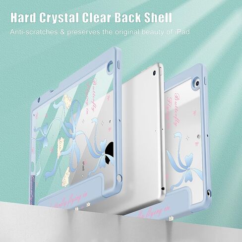 الحالة المطبوعة Mektron لـ iPad 10.2 بوصة 2021/2020/2019 ، لحالة الجيل 9/8/8/7 ، Buit في حامل القلم الرصاص مع غطاء مقاوم للصدمات صافٍ + حامل ثلاثي ، أقواس الكرز C353 in Kuwait