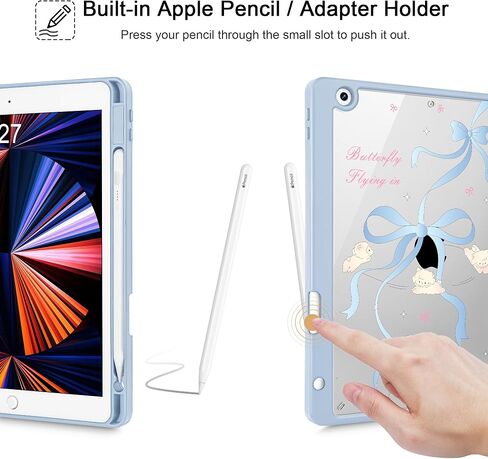 الحالة المطبوعة Mektron لـ iPad 10.2 بوصة 2021/2020/2019 ، لحالة الجيل 9/8/8/7 ، Buit في حامل القلم الرصاص مع غطاء مقاوم للصدمات صافٍ + حامل ثلاثي ، أقواس الكرز C353 in Kuwait