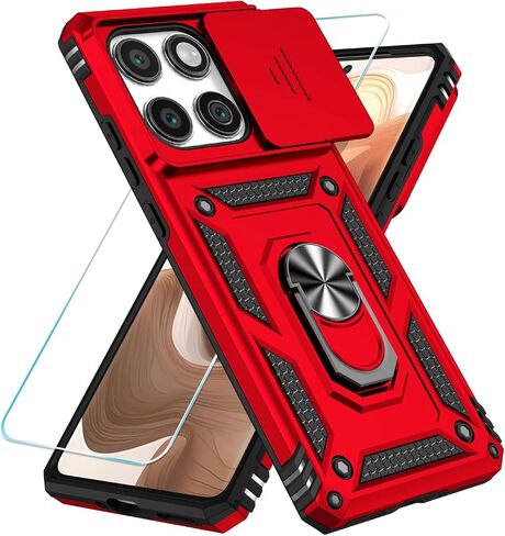 متوافق مع SunStory مع Motorola Moto Edge 2025 مع حامي شاشة HD وغطاء الكاميرا الشريحة و Kickstand Ring Ring ، [من الدرجة العسكرية] في Moto Edge 2025 ، الأحمر in Kuwait