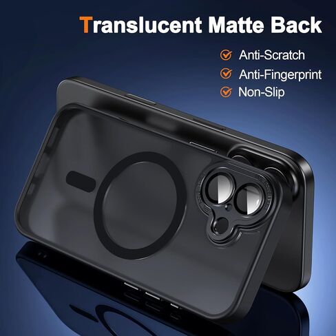 Hython for iPhone 16 Pro Max Case Magnetic Magnetic Matte Phone With With Coff Cover Lens Protector [متوافق مع Magsafe] غطاء واقعي Slim Slimbroof Pumper للنساء الرجال ، الأسود المتجمد in Kuwait