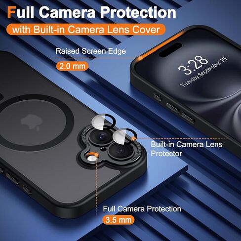 Hython for iPhone 16 Pro Max Case Magnetic Magnetic Matte Phone With With Coff Cover Lens Protector [متوافق مع Magsafe] غطاء واقعي Slim Slimbroof Pumper للنساء الرجال ، الأسود المتجمد in Kuwait
