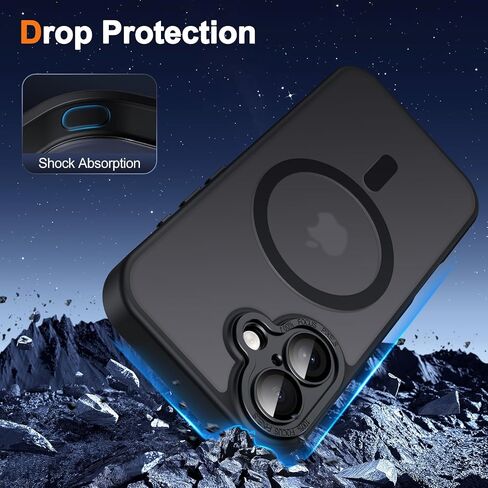 Hython for iPhone 16 Pro Max Case Magnetic Magnetic Matte Phone With With Coff Cover Lens Protector [متوافق مع Magsafe] غطاء واقعي Slim Slimbroof Pumper للنساء الرجال ، الأسود المتجمد in Kuwait