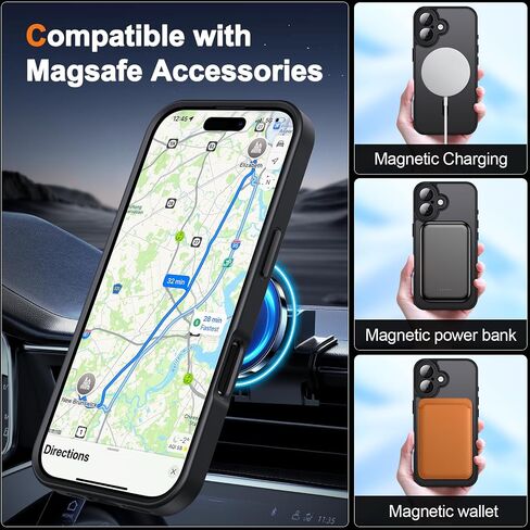 Hython for iPhone 16 Pro Max Case Magnetic Magnetic Matte Phone With With Coff Cover Lens Protector [متوافق مع Magsafe] غطاء واقعي Slim Slimbroof Pumper للنساء الرجال ، الأسود المتجمد in Kuwait