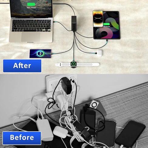 USB C Charger Block 200W 7 Port Fast Charging Station ، PD 45W CAPTOP ACRGER BRICK ADAPTER متوافق مع MacBook Pro/Air ، Dell ، Steam Deck ، iPhone 16/15/14 ، Galaxy S23/22 (أسود) in Kuwait