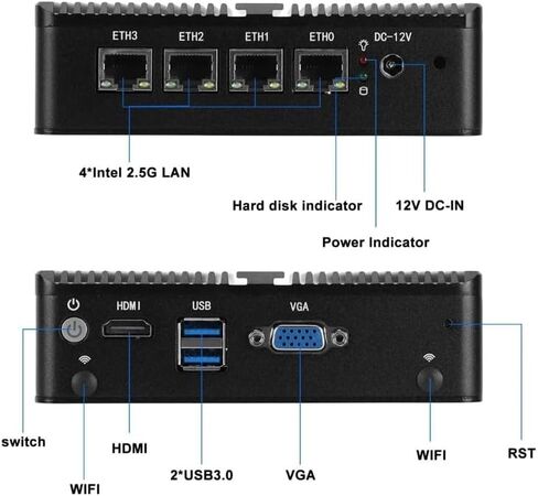 PC Mini PC N4000 مع 4*I226 2.5G LAN ، 2*USB3.0 ، HDMI ، 1*VGA ، Mini Desktop Computer Support Dual Band WiFi لأعمال الصناعة ، لا RAM No SSD (NO RAM NO SSD) in Saudi Arabia