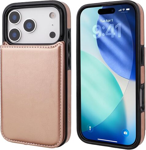 ONETOP Compatible with iPhone 17 Pro Wallet Case with Card Holder, PU Leather Kickstand Card Slots Case, Double Magnetic Clasp and Durable Shockproof Cover 6.3 Inch (Rose Gold) in Kuwait