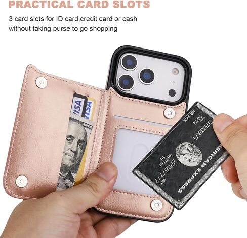 ONETOP Compatible with iPhone 17 Pro Wallet Case with Card Holder, PU Leather Kickstand Card Slots Case, Double Magnetic Clasp and Durable Shockproof Cover 6.3 Inch (Rose Gold) in Kuwait