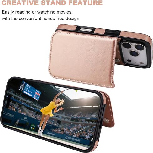 ONETOP Compatible with iPhone 17 Pro Wallet Case with Card Holder, PU Leather Kickstand Card Slots Case, Double Magnetic Clasp and Durable Shockproof Cover 6.3 Inch (Rose Gold) in Kuwait