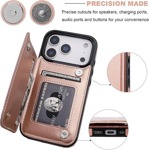 ONETOP Compatible with iPhone 17 Pro Wallet Case with Card Holder, PU Leather Kickstand Card Slots Case, Double Magnetic Clasp and Durable Shockproof Cover 6.3 Inch (Rose Gold) in Kuwait