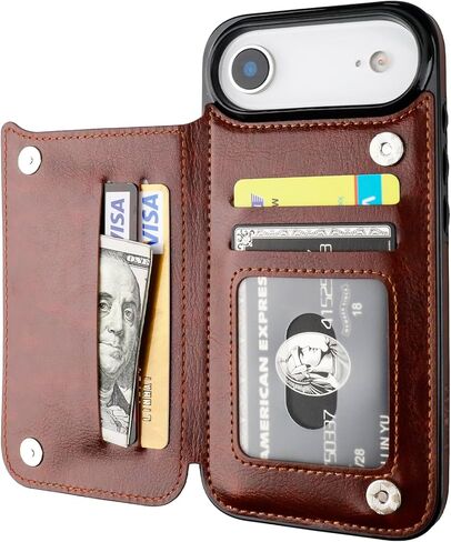 ONETOP Compatible with iPhone 17 Air Wallet Case with Card Holder, PU Leather Kickstand Card Slots Case, Double Magnetic Clasp and Durable Shockproof Cover 6.5 Inch (Rose Gold) in Saudi Arabia