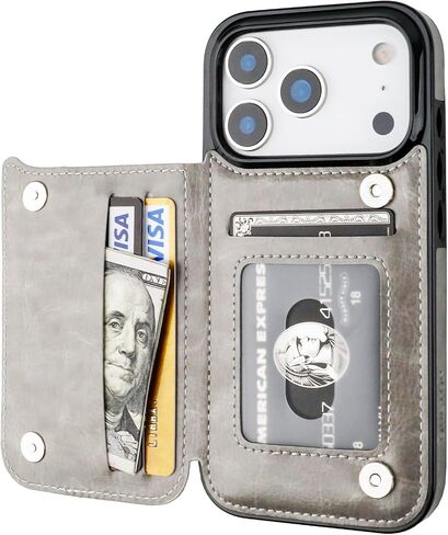 ONETOP Compatible with iPhone 17 Pro Wallet Case with Card Holder, PU Leather Kickstand Card Slots Case, Double Magnetic Clasp and Durable Shockproof Cover 6.3 Inch (Rose Gold) in Kuwait