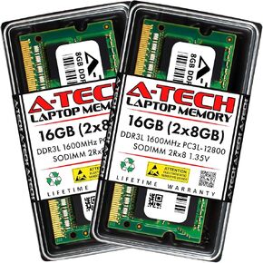 A-Tech 16GB Kit (2x8GB) RAM for HP Pavilion 14-ab111tx, 15t, 23-p100nr, 23-p112, 23-p120t CTO, 23-q139d, AIO 20-B314, x360 13-s109nl | DDR3 1600MHz PC3-12800 SODIMM 1.35V Non-ECC Memory Upgrade in Kuwait