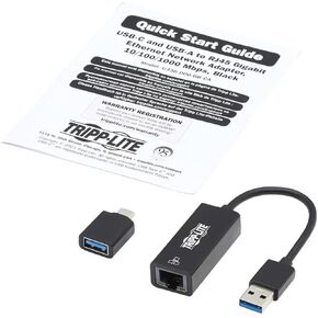 Tripp Lite Eaton Series U336-000-GB-CA USB-C/USB-A to RJ45 Gigabit Ethernet Adapter 10/100/1000 Mbps, Bus-Powered, Windows & macOS, Cloud Care Pre-Configured Bundle Eligible (1 Pack) in Kuwait