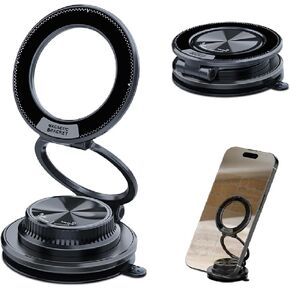 Vacuum Suction Cup Magnetic Phone Mount, 360 Rotatable Foldable Phone Holder, Adjustable Hands-Free for Magsafe Car Gym Mirror Smooth Surface, Compatible with iPhone Android and Smartphones in Saudi Arabia