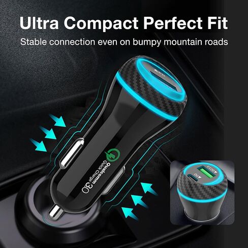 MOCA 38W شاحن السيارة السريع ، منفذ مزدوج USB C توصيل الطاقة جميع الشاحن المعدني PD/ QC3.0 مع شاحن 2 Pack PD Lightning Cord For iPhone 16 15 ، Samsung Galaxy S25 S24 ، Pixel ، Android in Saudi Arabia