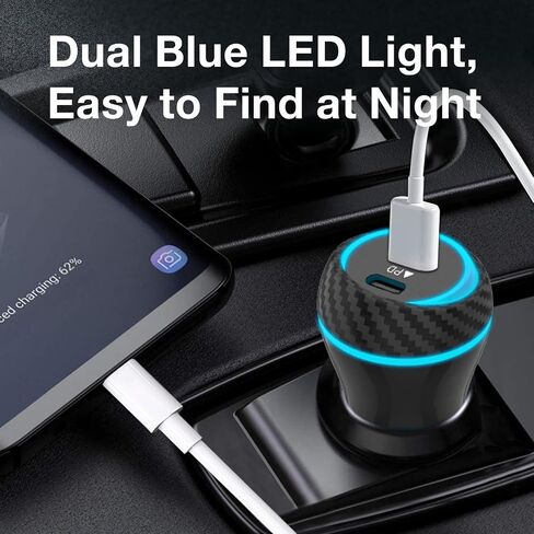 MOCA 38W شاحن السيارة السريع ، منفذ مزدوج USB C توصيل الطاقة جميع الشاحن المعدني PD/ QC3.0 مع شاحن 2 Pack PD Lightning Cord For iPhone 16 15 ، Samsung Galaxy S25 S24 ، Pixel ، Android in Saudi Arabia