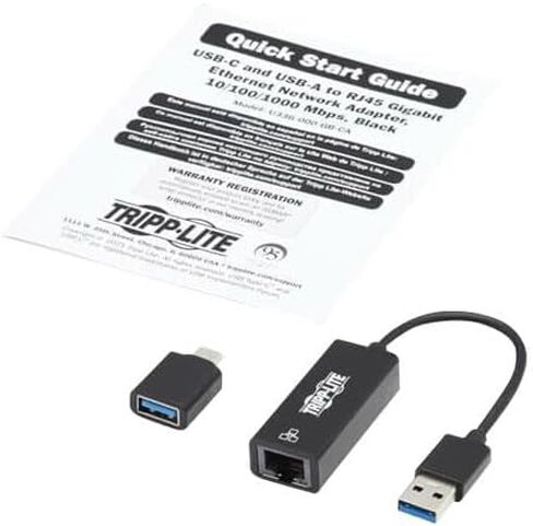 Tripp Lite Eaton Series U336-000-GB-CA USB-C/USB-A to RJ45 Gigabit Ethernet Adapter 10/100/1000 Mbps, Bus-Powered, Windows & macOS, Cloud Care Pre-Configured Bundle Eligible (1 Pack) in Saudi Arabia