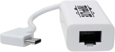 Tripp Lite U436-06N-GBW-RA USB-C to Gigabit Ethernet Adapter 6in USB 3.1 Gen1 Right-Angle 10/100/1000 Mbps Thunderbolt 3 Compatible White Cloud Care Pre-Configured Bundle Eligible (50 Pack) in Saudi Arabia