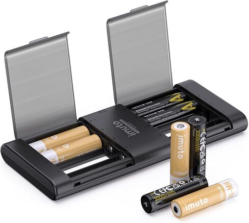 imuto Rechargeable 3000mWh Lithium and 2700 mAh NiMH Batteries,Rechargeable aa Batteries with Charger,8 Solt aa Lithiun ion and NiMH Batteries Charger,Slim Double a Battery Charger(4 Li-ion + 4 Ni-MH) in Kuwait