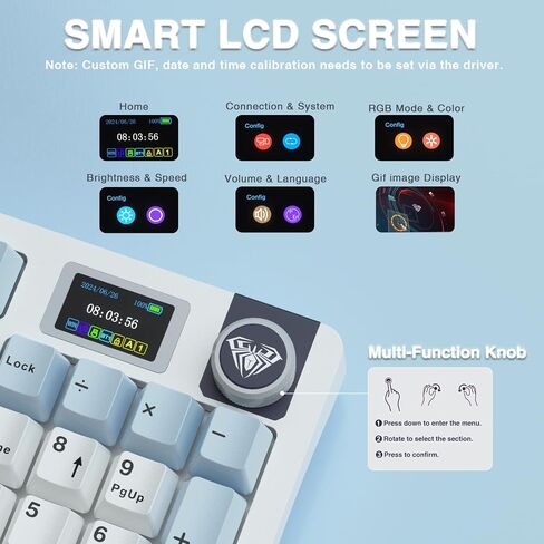 AULA S98 Pro Wireless Mechanical Keyboard,Smart Screen & Knob,Tri-Mode BT5.0/USB-C/2.4GHz Creamy Keyboard,Pre-lubed Linear Switches,Hot Swappable RGB Backlit Computer Gaming Keyboards (Renewed) in Saudi Arabia