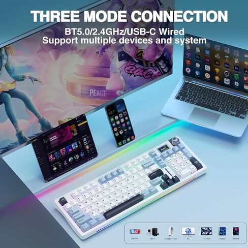 AULA S98 Pro Wireless Mechanical Keyboard,Smart Screen & Knob,Tri-Mode BT5.0/USB-C/2.4GHz Creamy Keyboard,Pre-lubed Linear Switches,Hot Swappable RGB Backlit Computer Gaming Keyboards (Renewed) in Saudi Arabia
