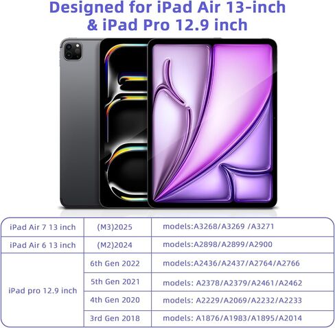 حالة لوحة المفاتيح لـ iPad Air 13 Inch 2025 M3/2024 M2 ، iPad Pro 12.9 بوصة 6th/5th/4/3rd Gen ، 360 حالة دوارة ولوحة مفاتيح قابلة للفصل مغناطي in Kuwait