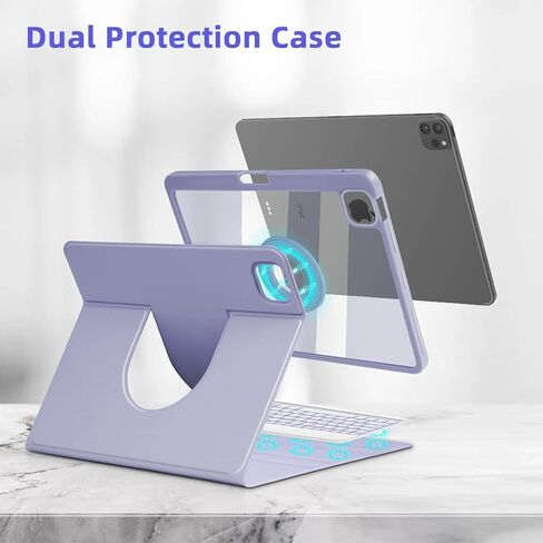 حالة لوحة المفاتيح لـ iPad Air 13 Inch 2025 M3/2024 M2 ، iPad Pro 12.9 بوصة 6th/5th/4/3rd Gen ، 360 حالة دوارة ولوحة مفاتيح قابلة للفصل مغناطي in Kuwait