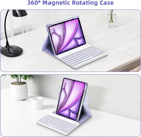 حالة لوحة المفاتيح لـ iPad Air 13 Inch 2025 M3/2024 M2 ، iPad Pro 12.9 بوصة 6th/5th/4/3rd Gen ، 360 حالة دوارة ولوحة مفاتيح قابلة للفصل مغناطي in Kuwait