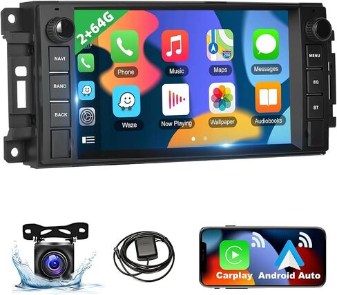 Podofo 2 + 64G سيارة ستيريو لجيب Wrangler دودج شيفروليه رام 1500 Android Radio مع Carplay Wireless Apple ، ستيريو لمس 7 بوصات مع WiFi ، GPS ، RDS/FM Radio in Kuwait