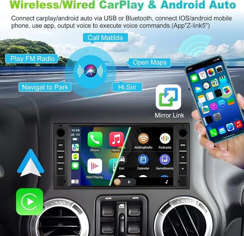 Podofo 2 + 64G سيارة ستيريو لجيب Wrangler دودج شيفروليه رام 1500 Android Radio مع Carplay Wireless Apple ، ستيريو لمس 7 بوصات مع WiFi ، GPS ، RDS/FM Radio in Kuwait