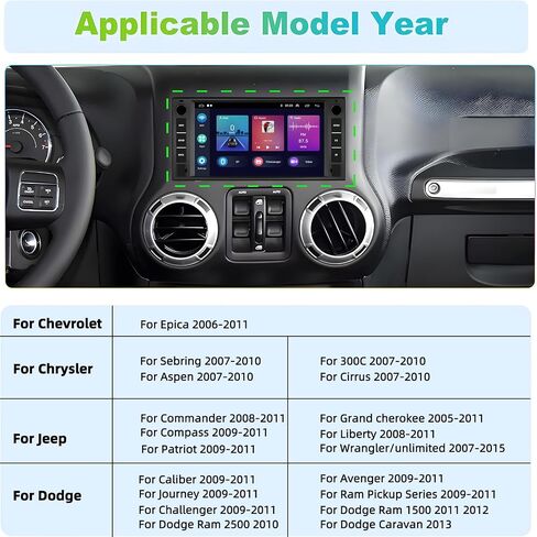 Podofo 2 + 64G سيارة ستيريو لجيب Wrangler دودج شيفروليه رام 1500 Android Radio مع Carplay Wireless Apple ، ستيريو لمس 7 بوصات مع WiFi ، GPS ، RDS/FM Radio in Kuwait