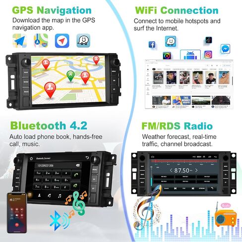 Podofo 2 + 64G سيارة ستيريو لجيب Wrangler دودج شيفروليه رام 1500 Android Radio مع Carplay Wireless Apple ، ستيريو لمس 7 بوصات مع WiFi ، GPS ، RDS/FM Radio in Kuwait