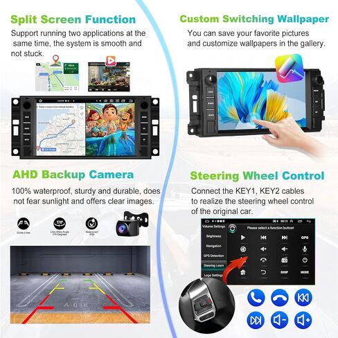 Podofo 2 + 64G سيارة ستيريو لجيب Wrangler دودج شيفروليه رام 1500 Android Radio مع Carplay Wireless Apple ، ستيريو لمس 7 بوصات مع WiFi ، GPS ، RDS/FM Radio in Kuwait