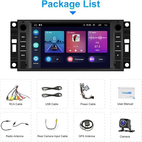 Podofo 2 + 64G سيارة ستيريو لجيب Wrangler دودج شيفروليه رام 1500 Android Radio مع Carplay Wireless Apple ، ستيريو لمس 7 بوصات مع WiFi ، GPS ، RDS/FM Radio in Kuwait