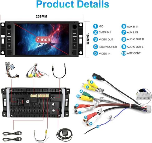 Podofo 2 + 64G سيارة ستيريو لجيب Wrangler دودج شيفروليه رام 1500 Android Radio مع Carplay Wireless Apple ، ستيريو لمس 7 بوصات مع WiFi ، GPS ، RDS/FM Radio in Kuwait