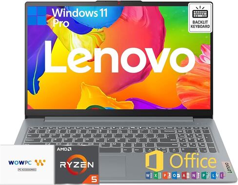 Lenovo IdeaPad Slim 3 | 15.6" FHD Anti-Glare Display | AMD Ryzen 5 5625U(Beat Intel i9-10900T) | 16GB DDR4 | 256GB SSD | Backlit Keyboard | Windows 11 Pro | Microsoft Office 365 & WOWPC USB Included in Saudi Arabia