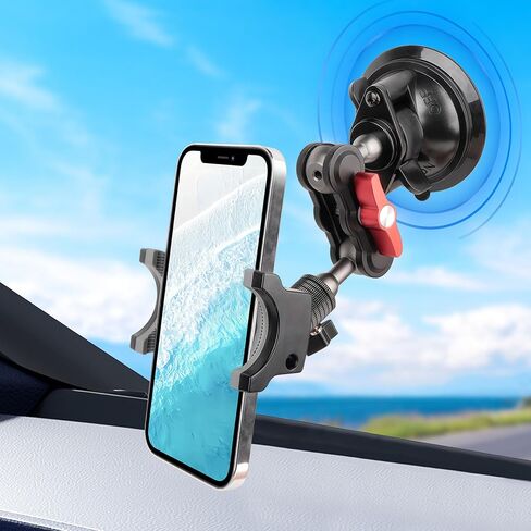 Suction Cup Car Phone Mount, 360°Rotating Car Phone Holder Video Recording, Universal Ball Head Arm for Cellphone Car Holder, Heavy Duty Car Phone Mount for Dashboard, Windshield-SJ003 (Extended) in Kuwait