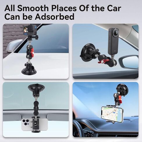 Suction Cup Car Phone Mount, 360°Rotating Car Phone Holder Video Recording, Universal Ball Head Arm for Cellphone Car Holder, Heavy Duty Car Phone Mount for Dashboard, Windshield-SJ003 (Extended) in Kuwait