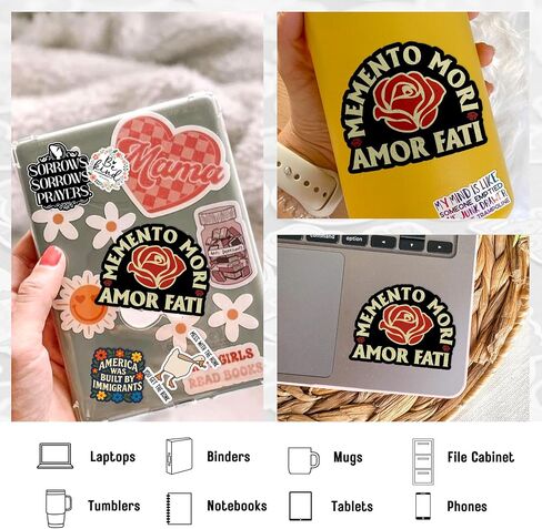 (3pcs) stoism quote amor fati sticker memento mori amor fati vintage rease مقاومة للماء ملصق فينيل مقطوع لزجاجة مياه محمول هدايا عيد ميلاد 2 بوصة in Saudi Arabia