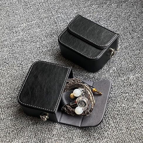 Earplug box, PU leather box for in ear headphones, portable protective case for wired headphones, storage bag for headphone accessories (black) in Saudi Arabia