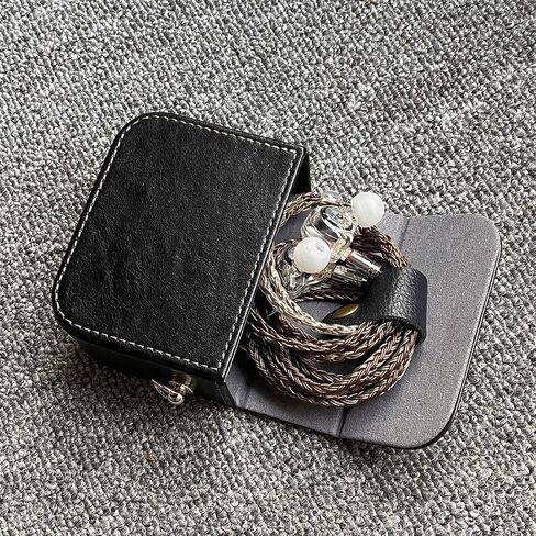 Earplug box, PU leather box for in ear headphones, portable protective case for wired headphones, storage bag for headphone accessories (black) in Saudi Arabia