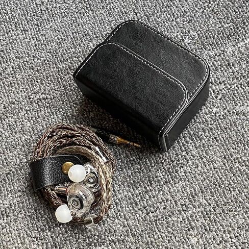 Earplug box, PU leather box for in ear headphones, portable protective case for wired headphones, storage bag for headphone accessories (black) in Saudi Arabia