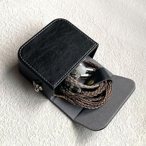 Earplug box, PU leather box for in ear headphones, portable protective case for wired headphones, storage bag for headphone accessories (black) in Saudi Arabia
