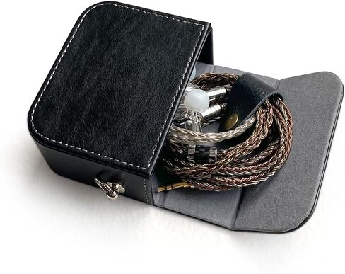 Earplug box, PU leather box for in ear headphones, portable protective case for wired headphones, storage bag for headphone accessories (black) in Saudi Arabia
