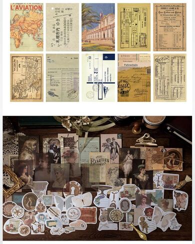 مجموعة Scrapbook Supplies Kit ، Junk Journal Ephemera Pack مع ملصقات Washi ، تصاميم الورق غير اللامعة للمجلات والمخططين والكلامات و DIY (Time Traveler) in Saudi Arabia